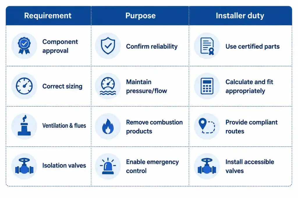 Minimum Installation Standards for Appliances and Pipework / Gas Safety Installation and Use Regulations 1998